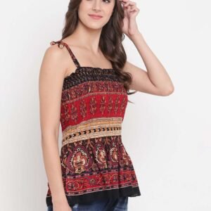 Women's Rayon Printed Casual Summer Style Tie Shoulder Straps Free Size Tank Top ( Multi6)